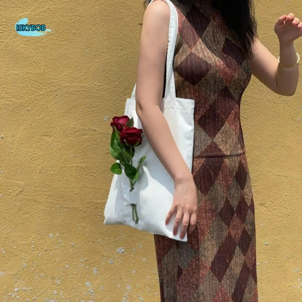 

Vacation Roses Canvas Bag Tote Eco Friendly Bouquet Shopping Bag Lightweight Large Capacity Bunch of Flowers Handbag Outdoor