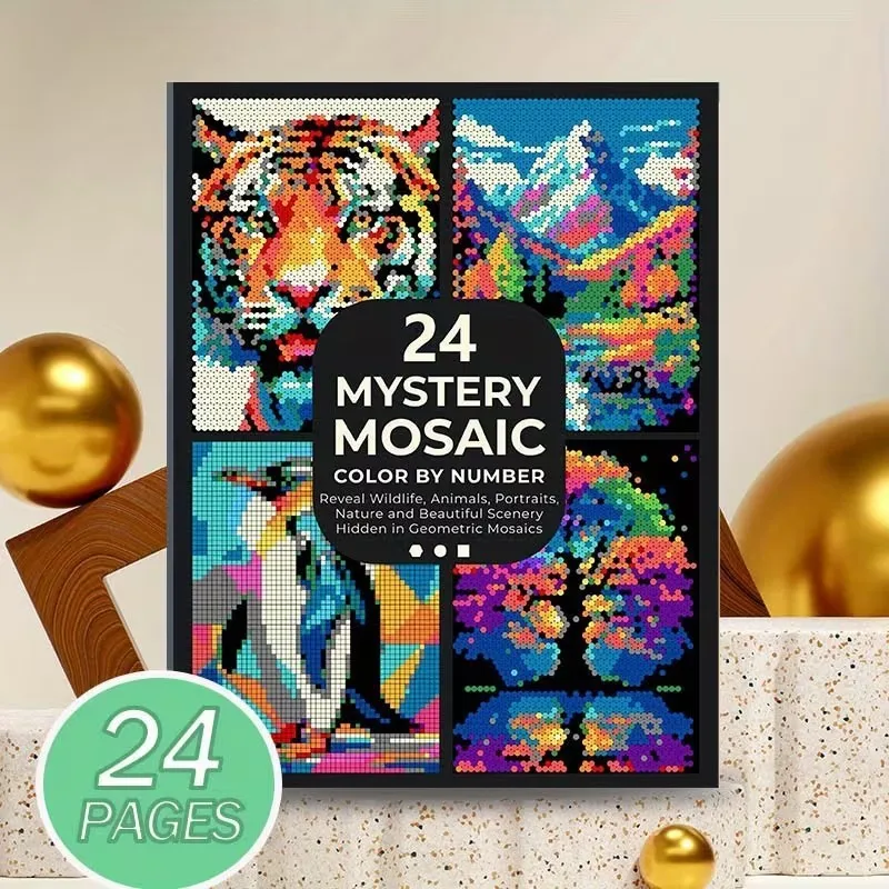 Mysteriöses Mosaik-Malen-nach-Zahlen-Set: Entdecken Sie Wildtiere, Tiere, Porträts, Natur und wunderschöne Landschaften in geometrischen Formen für Erwachsene