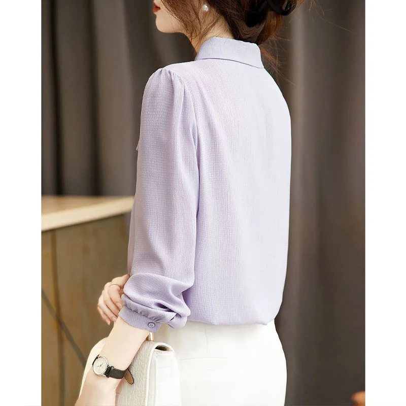 Fashion Solid Color Anti-wrinkle Single-breasted Blouse Women Classic Long Sleeve Polo Collar Korean Office All-match Lady Shirt