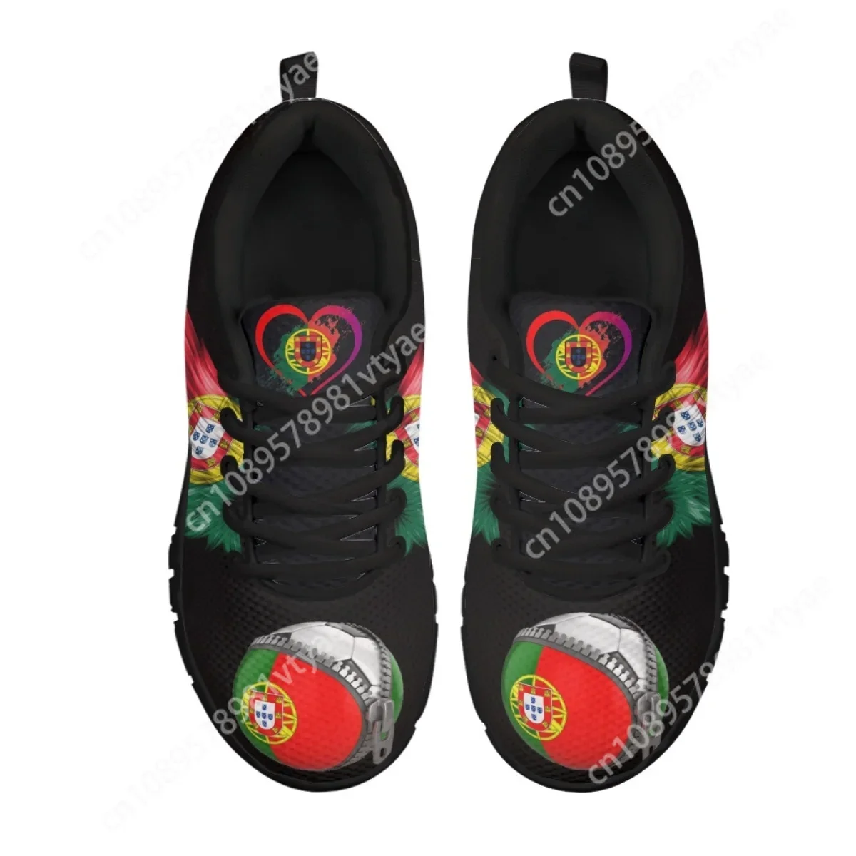 Portugal Flag Football Print Flats Women Running Jogging Sport Shoes Casual Mesh Lace Up Ladies Sneakers Zapatillas Custom Made