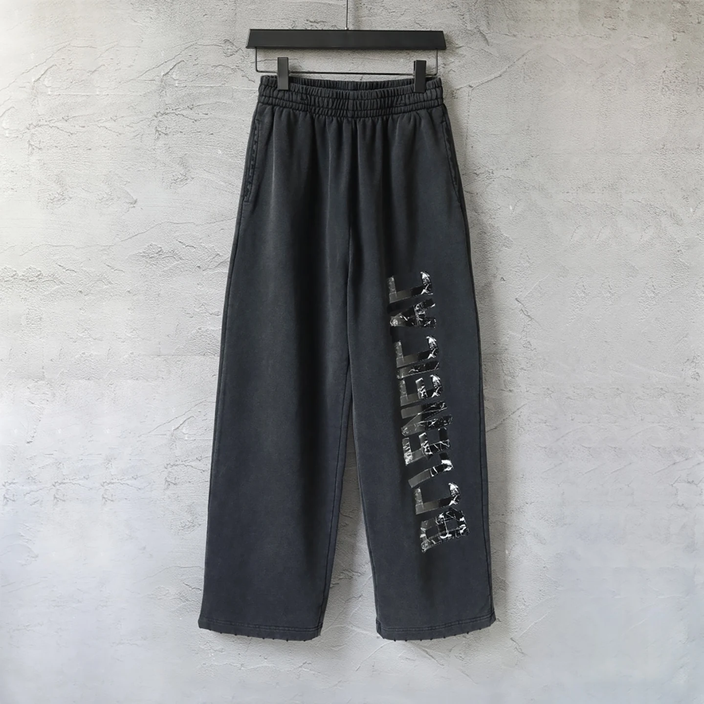 

BCLENEICAC Bla Loose Straight Leg Pants with Printed Letters Parisian Sle Casual Torn Vintage Look High Elastici