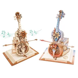 Robottime Houten Muziekdoos Puzzels Amk63 Magic Cello Huis Opwarming Muzikale Cadeau Hobby Kit Speelgoed Interieur Voor Volwassenen Tieners