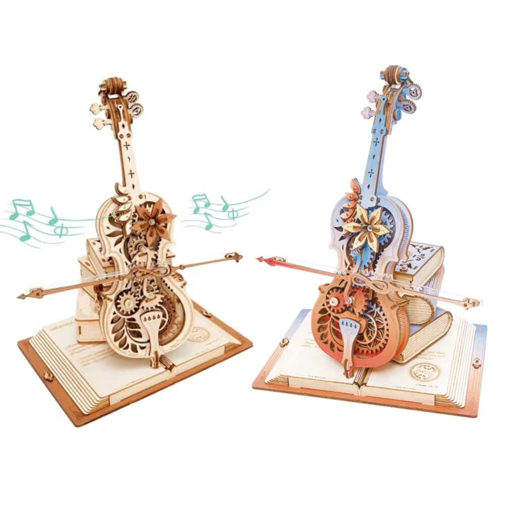 Robotime Drewniana pozytywka Puzzle AMK63 Magiczne wiolonczela Ocieplenie domu Muzyczny prezent Zestaw hobbystyczny Zabawka Wystrój domu dla dorosłych nastolatków