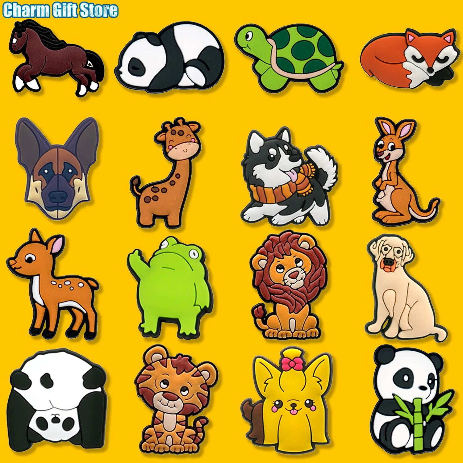 Dijes Kawaii de animales para decoración de zapatos, adornos para alfileres, Panda, canguro, ciervo, flamenco, 1 piezas