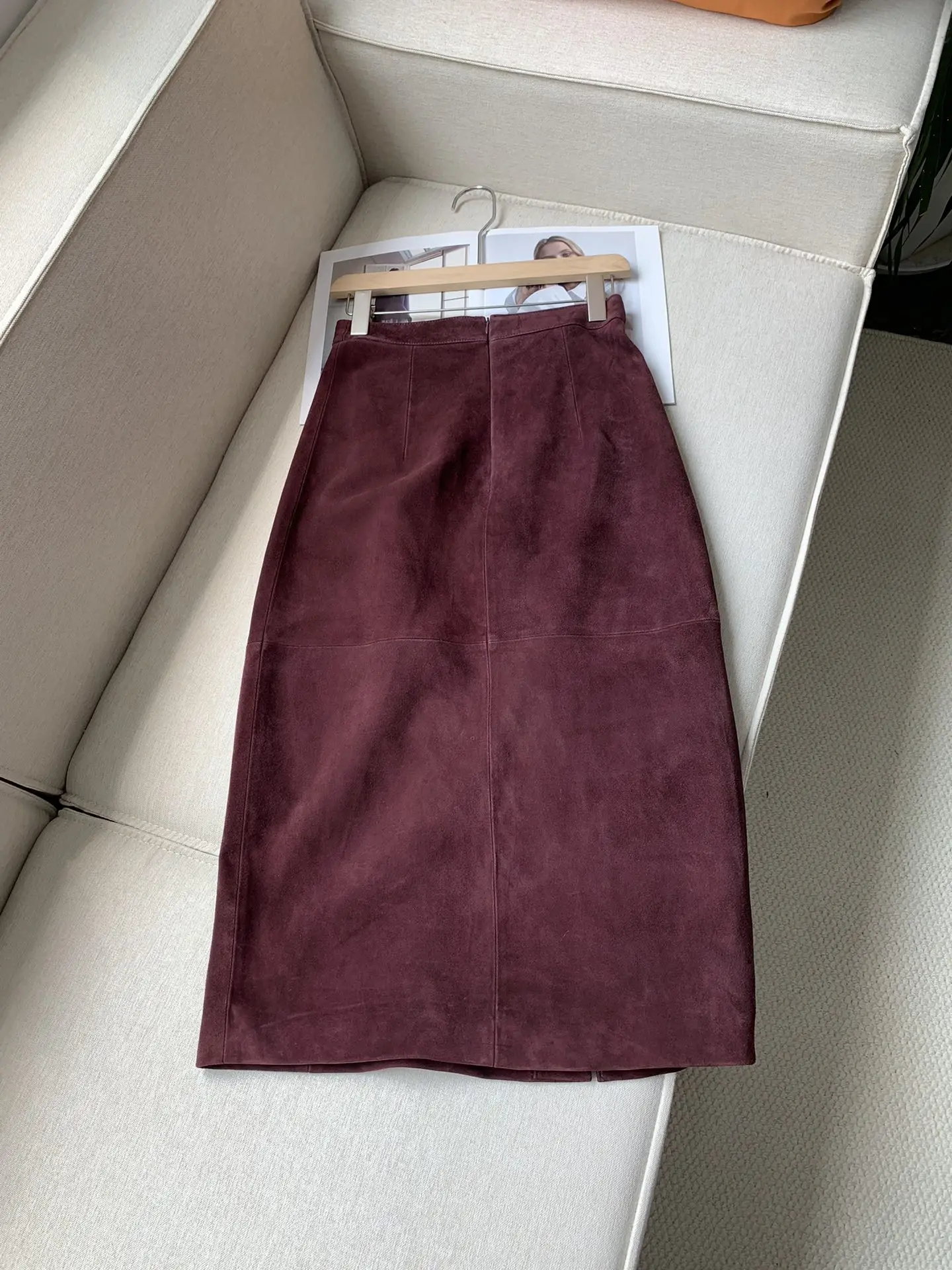 2024 Autumn New Style Sheep Suede High Waist Leather Skirt Slim Leather Hip Skirt Mid-Length Skirt Women