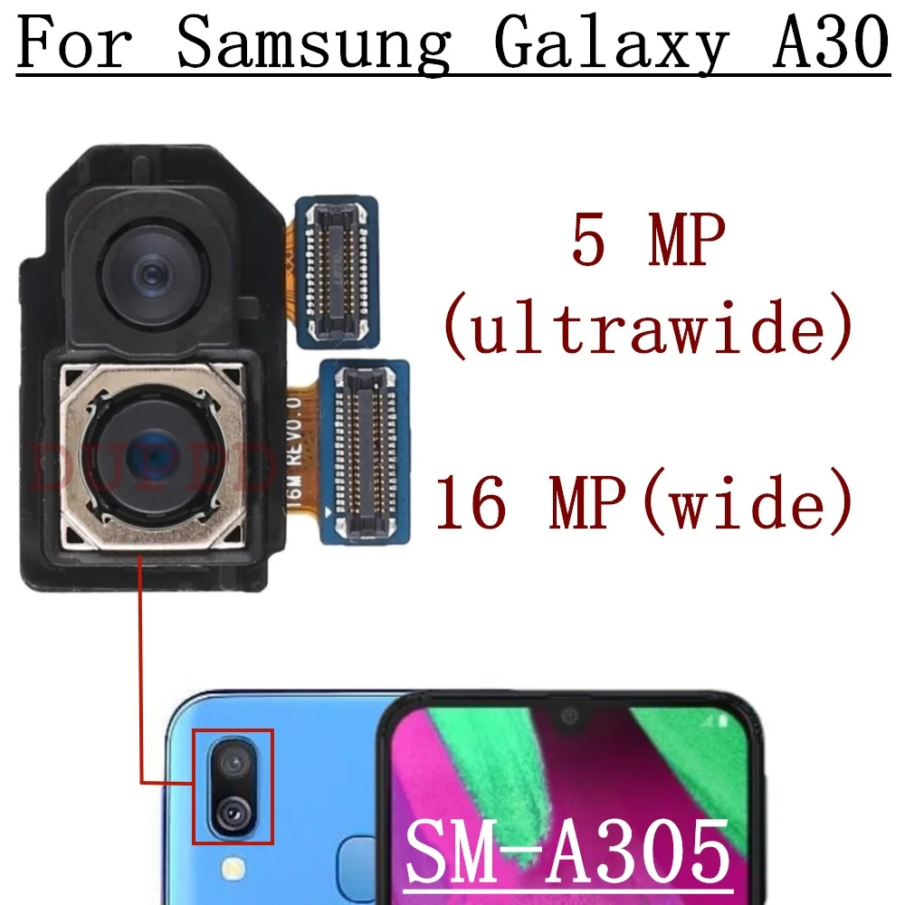 Rear Front Camera For Samsung Galaxy A30 A40 A305 A405 Frontal Selfie Wide Backside Ultrawide Back Camera Module Spare