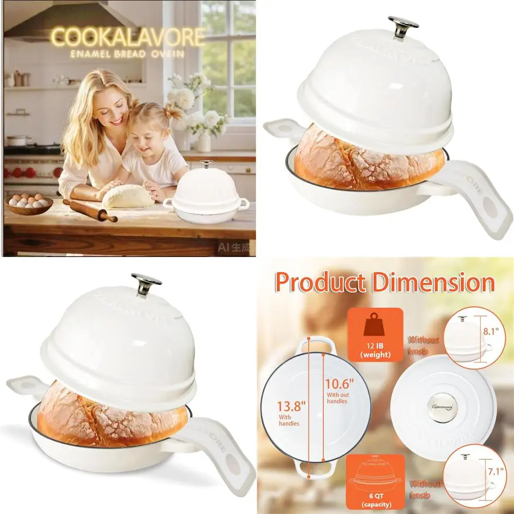 

6-Quart White Enamel Bread Pan with Lid and Silicone Mat for Homemade Sourdough, Perfect for Family Gifts