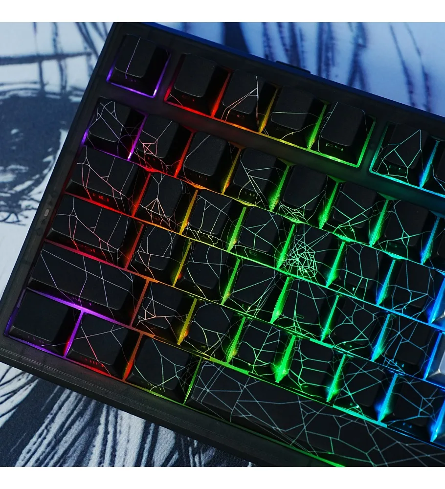 Spider web light transmission side engraved keyboard keycap pbt five-sided sublimation 61/68/87/98/108 adaptation