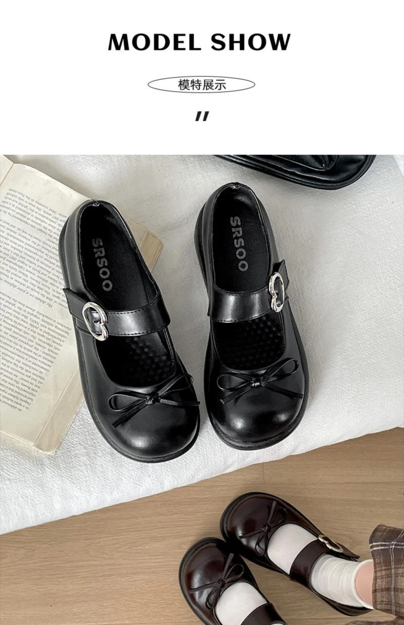 Süße Kawaii Lolita Mary Janes JK Schuhe Damen Kunstleder Kleine Schleife Herz Metallschnalle Flache Schuhe Studentinnen Flache Uniformschuhe – Detail 16