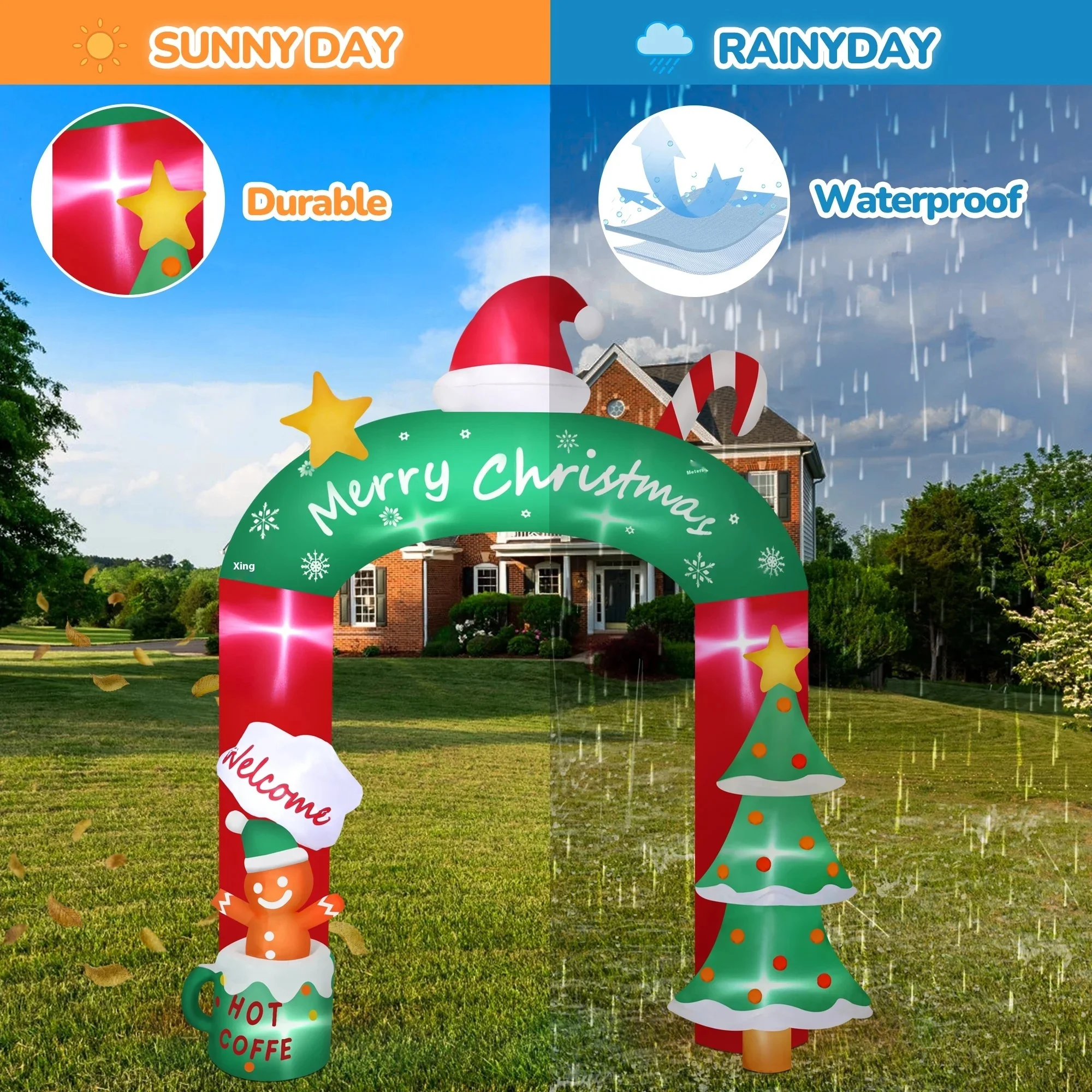 2.7M/8.85FT Inflatable Christmas Tree and Little Gingerbread Man Christmas Arch Built-in LED Lights Outdoor Holiday Party Adorn