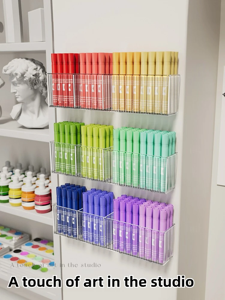 

Large Capacity Wall-Mounted Marker Pen Holder Transparent Crayon Storage Organizer Desk Art Studio School Supplies Stationery