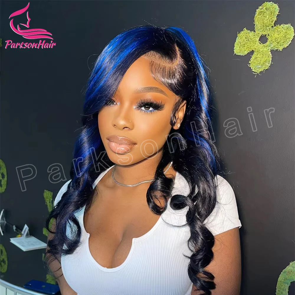 

13x4 свободные волны 1b/синий мелированный парик из натуральных волос, бразильские цветные парики спереди, предварительно выщипанные вьющиеся парики для женщин, плотность 250