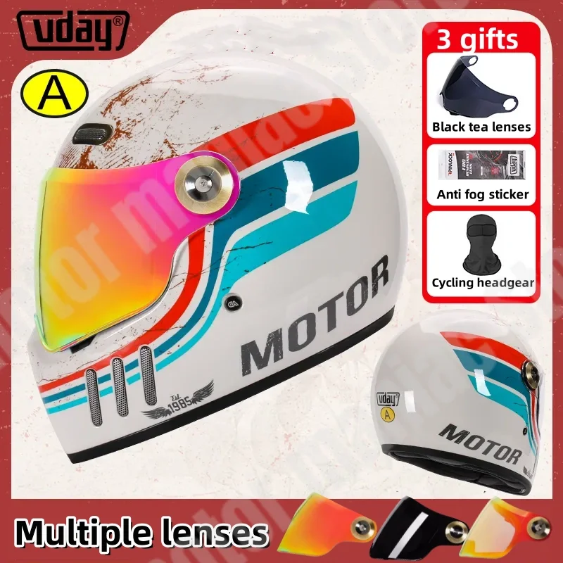 VD-Casco Retro para motocicleta, protector de cabeza completo, transpirable, con lente de Color Universal, para las cuatro estaciones