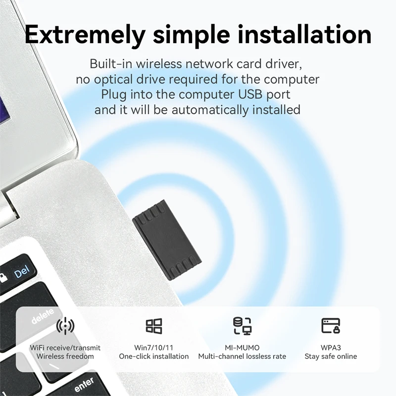 ترقيات جديدة لمحول شبكة WiFi 6 AX286، دونجل USB صغير 2.4 جيجاهرتز 300 ميجابت في الثانية، إشارة 802.11AX، استقبال عالي السرعة، بدون برنامج تشغيل، لأجهزة الكمبيوتر المحمولة التي تعمل بنظام Windows10/11