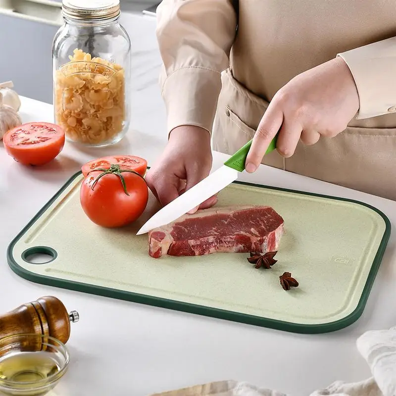 Straw Cutting Board Thickened Two Side Meat Fruit Vegetable Cutting Board Anti-Slip Chopping Board with Garlic Grinder and Scale