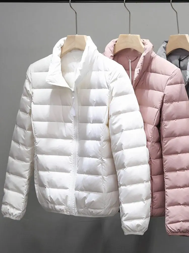 Seamless Winter Puffer Jackets for Women 2024 New Warm White Duck Feather Parka Coats Female Portable Windproof Outerwear