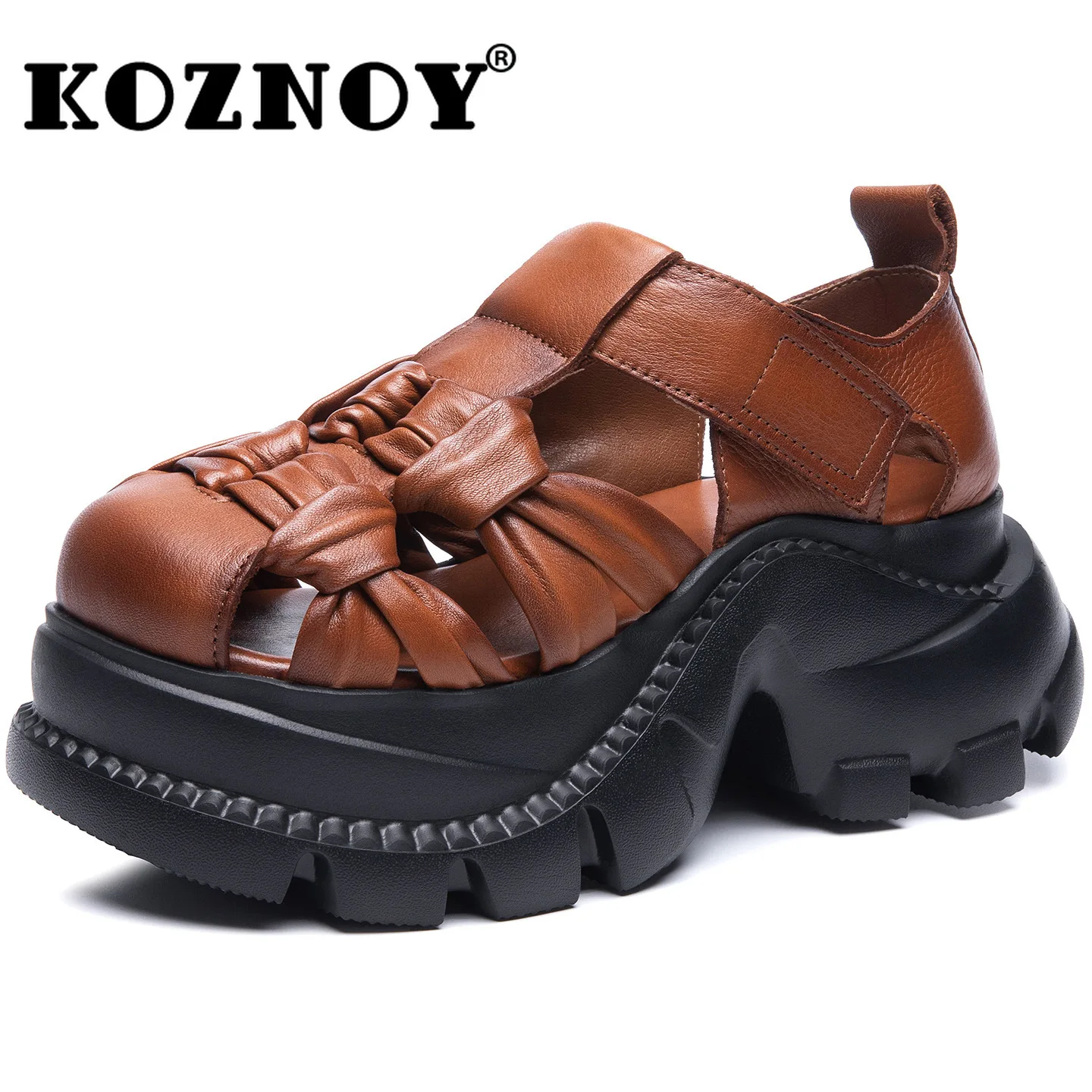 

Koznoy/обувь из натуральной кожи высотой 7,5 см, туфли на плоской подошве, лоферы на танкетке, модные женские сандалии Мэри Джейн с крючками, летние