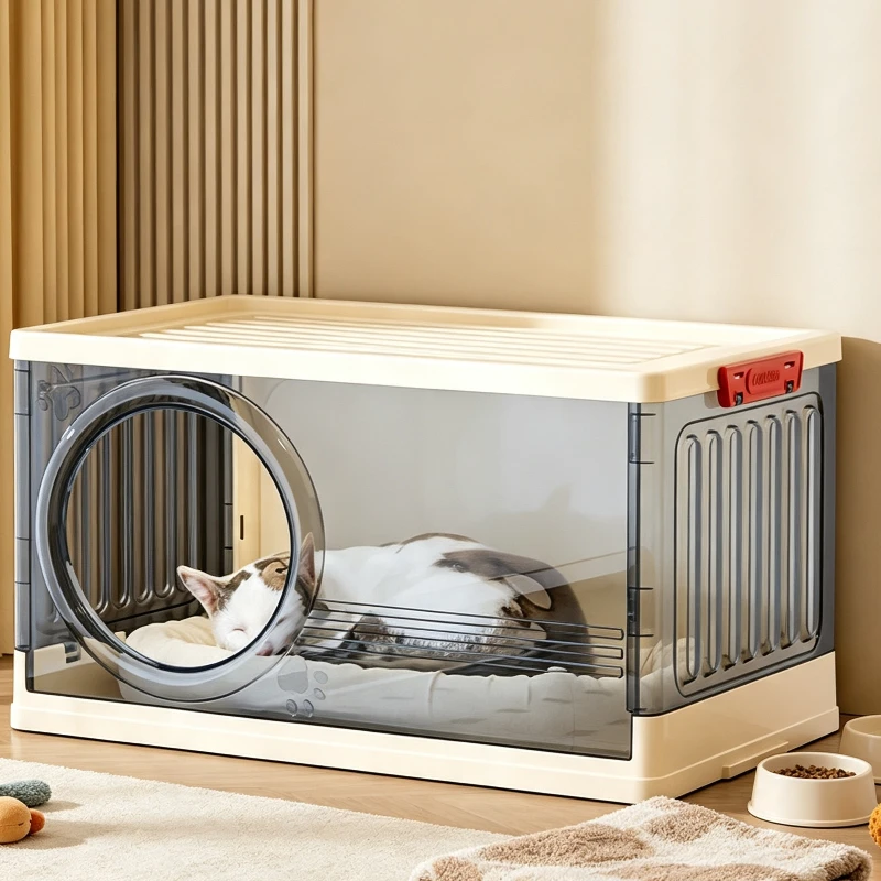 Large Semi Enclosed Cat House With Round Tunnel Entrance Plastic Pet Bed For Indoor Use Easy Clean Ventilated Design Cozy Nest
