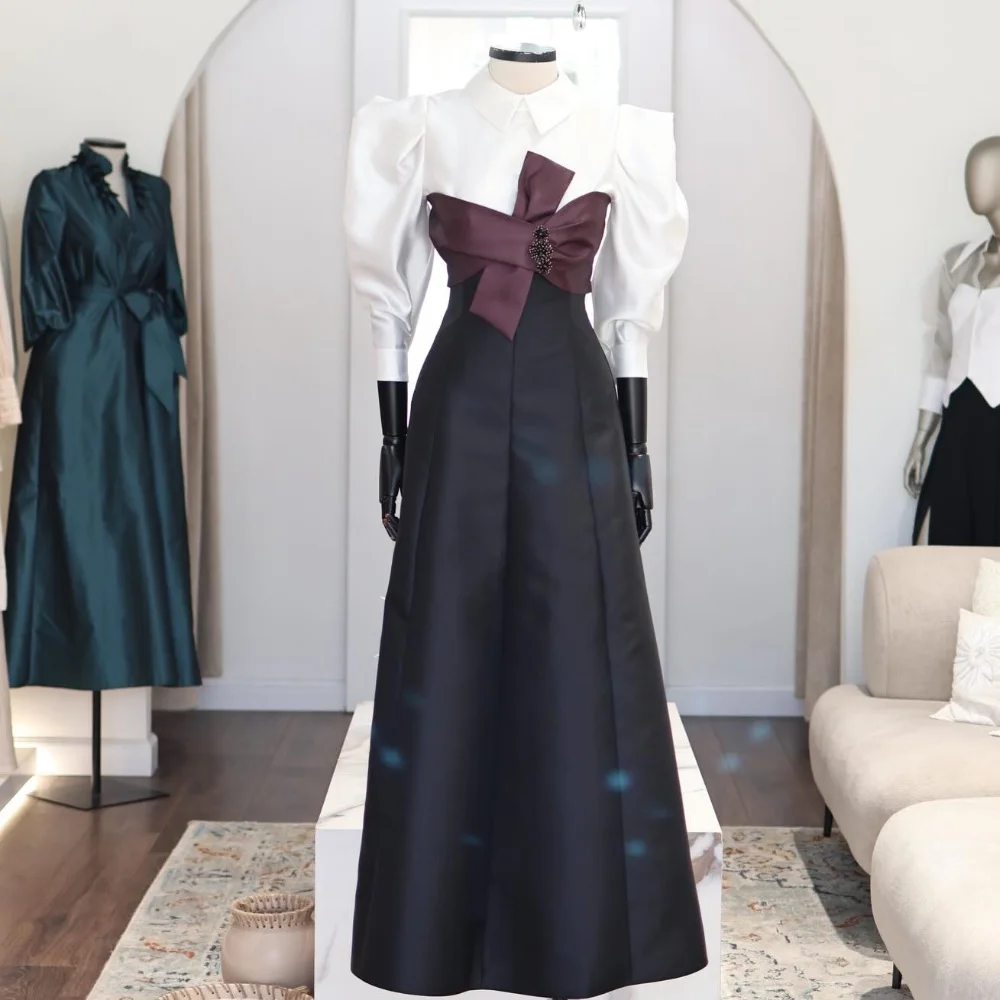 

Customized High Quality Charmeuse Bow Pleat A-line High Collar Long Evening Dresses Luxury 2025 Sparkle