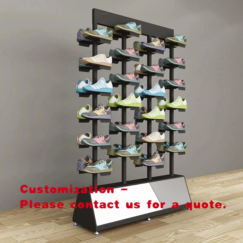 custom.Double-Sided Shoe Rack White Metal Bracket with Removable Display Black Shelf Shop Use Multifunctional Shoe Store Rac