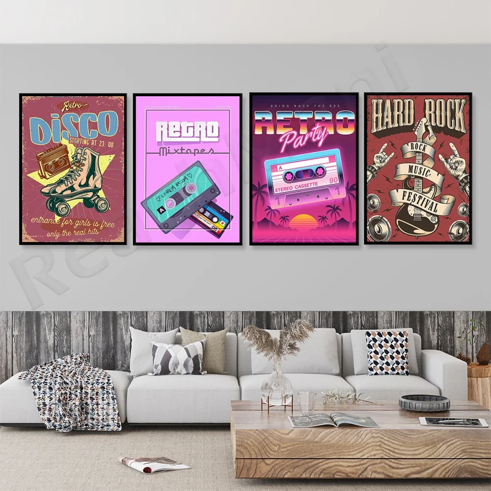Cartaz de discoteca vintage, festa de karaokê, pôster de mixtape, impressão de festa, decoração de arte de parede de estúdio de música, festa, presente para amantes de discoteca