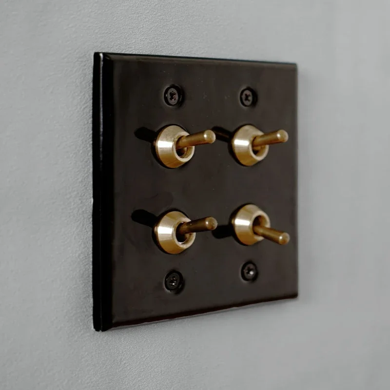 

Retro Vintage White and Black Simple Hotel Porcelain Ceramic Light Rocker Brass Lever Panel Toggle Wall Lighting Switch 2 Way