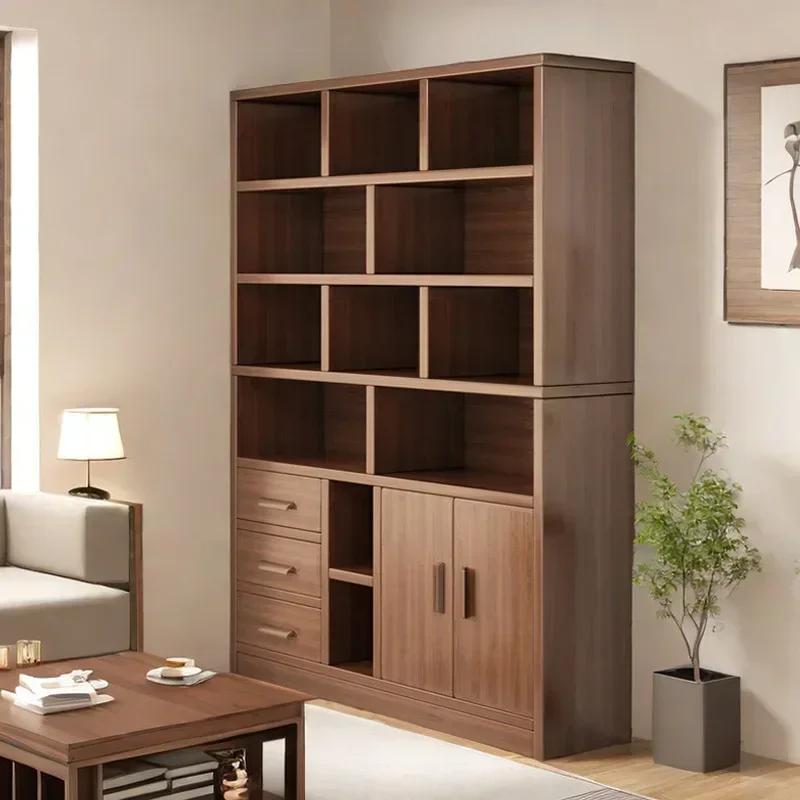 New model Internet Celebrity Solid Wood Bookcase Integrated Wall Floor Rack Household Living Room Locker Storage Cabinet