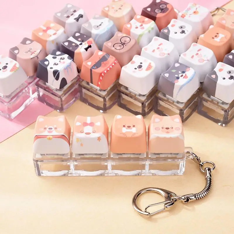 Niedlicher Katzen-Hunde-Anhänger, Stressabbau-Fidget-Schlüsselanhänger, Mechanischer Tastatur-Schlüsselanhänger, Hundethemen-Clicker-Fidget für Rucksack und Studium – Detail 4