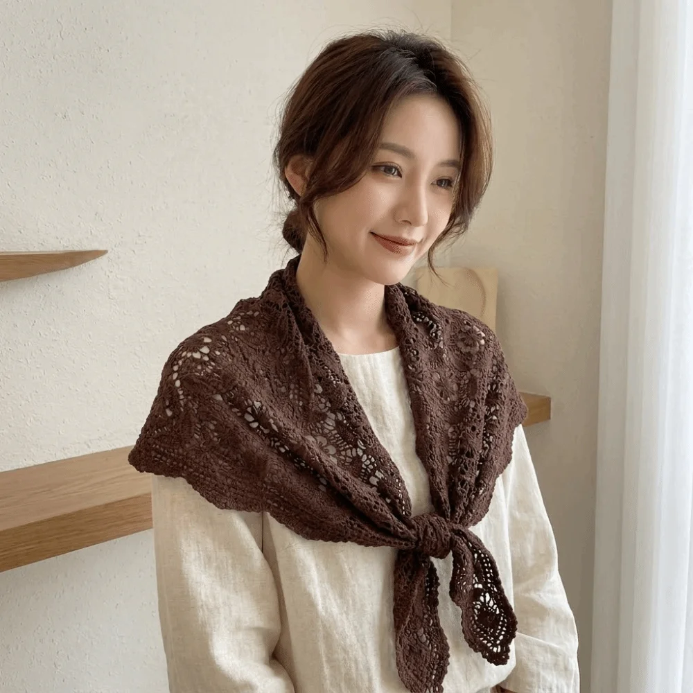 Elegant Fake Collar Knitted Triangle Scarf White Ethnic Style Crochet Flower Scarves Scarf Accessories Cape Fart Curtain Summer