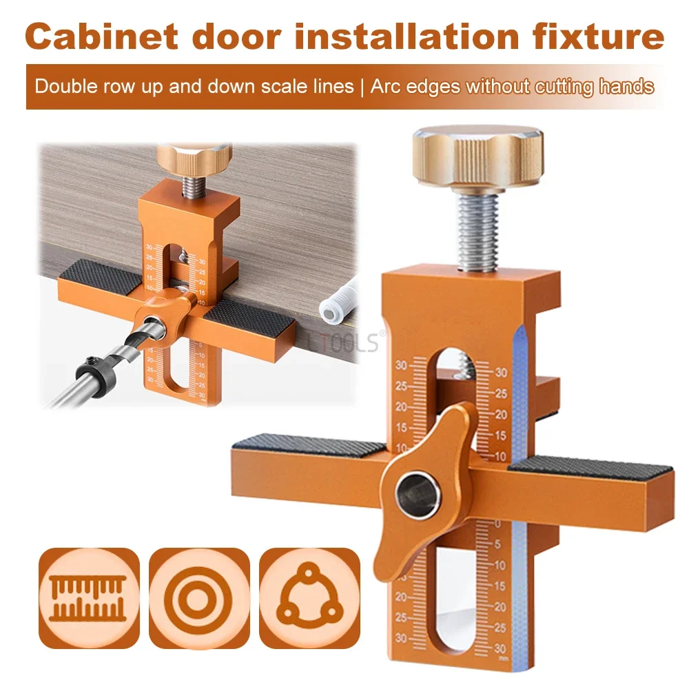 Cabinet Door Mounting Jig Quick Positioning Hole Opening Tool Adjustable Aluminum Alloy 2in1 Closet Door Mounting Template Tool