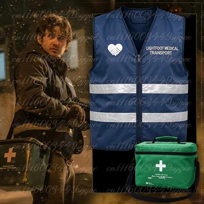 Disfraz de cosplay de Bryan de Resident Evil, atuendo de película, chaleco azul oscuro, bolso verde, disfraz de Halloween para fiestas y juegos de rol de Bryan Hodukavich.