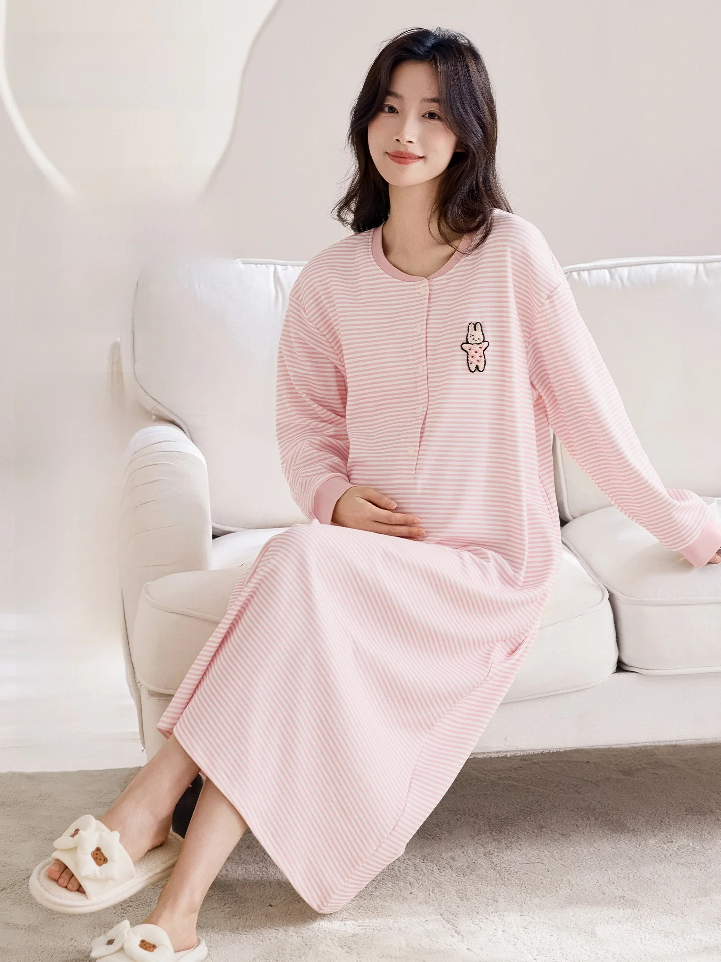 Pure Cotton Sweat Absorbing Maternity Nightgown with Chest Pad New 2026 City Beauty Women's Sleep Dress Suitable for Pregnanc...