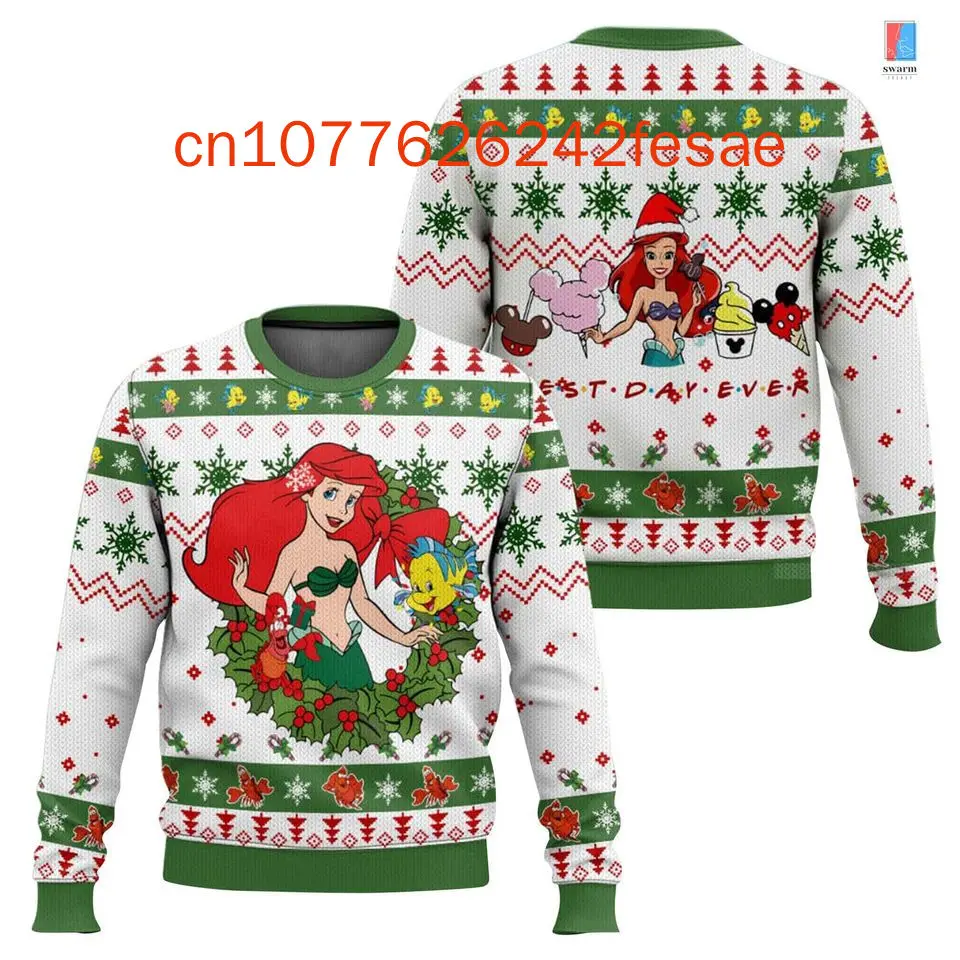 The Little Mermaid Ariel Ugly Christmas Sweater 3D Printed Casual Street Y2K Men's and Women's Long Sleeve Round Neck Top