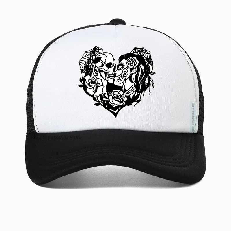 Halloween Skull Couple Printing Baseball cap Gothic Gothic men women Lovers' Love hat Summer Mesh Trucker Caps Casquette Gorras