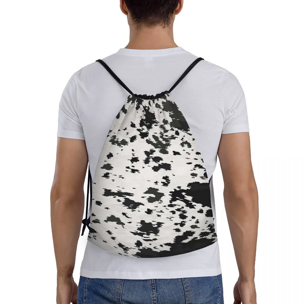 

Cow Hide черно-белые (4) рюкзаки, модные портативные сумки на шнурке, спортивная сумка, сумки для книг для мужчин и женщин, школьные