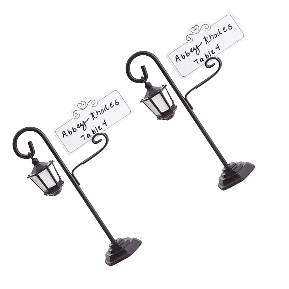 

2Pcs Seat Card Holder Black Street Light Shape Resin Memo Photo Clip Wedding Party Table Decoration Note Clip