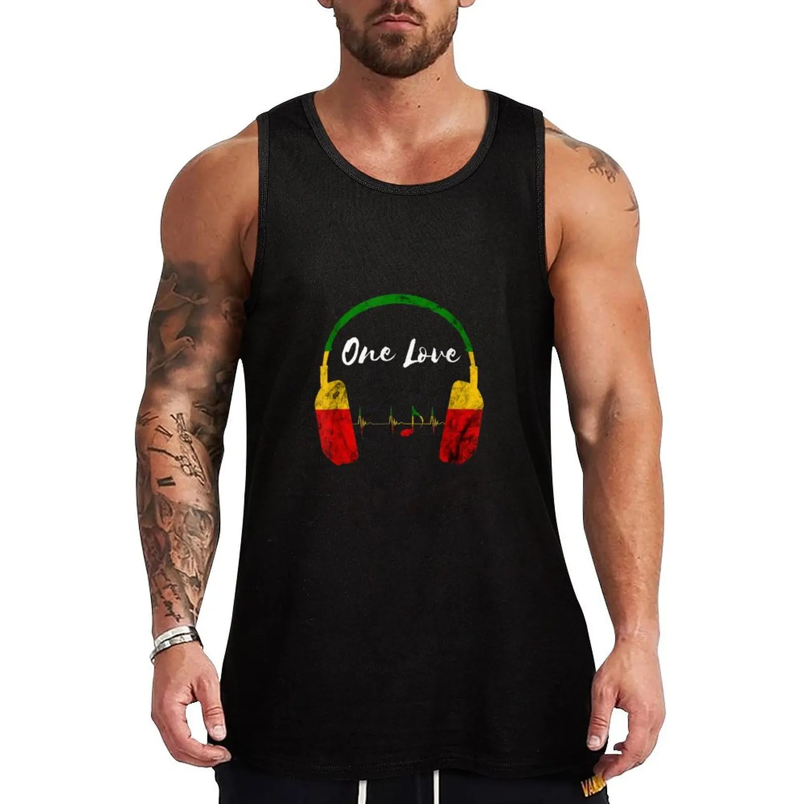 

Rasta Reggae Music Headphones Jamaican Pride One Love Tank Top Men gym sportswear Man gym clothes sleeveless shirt man