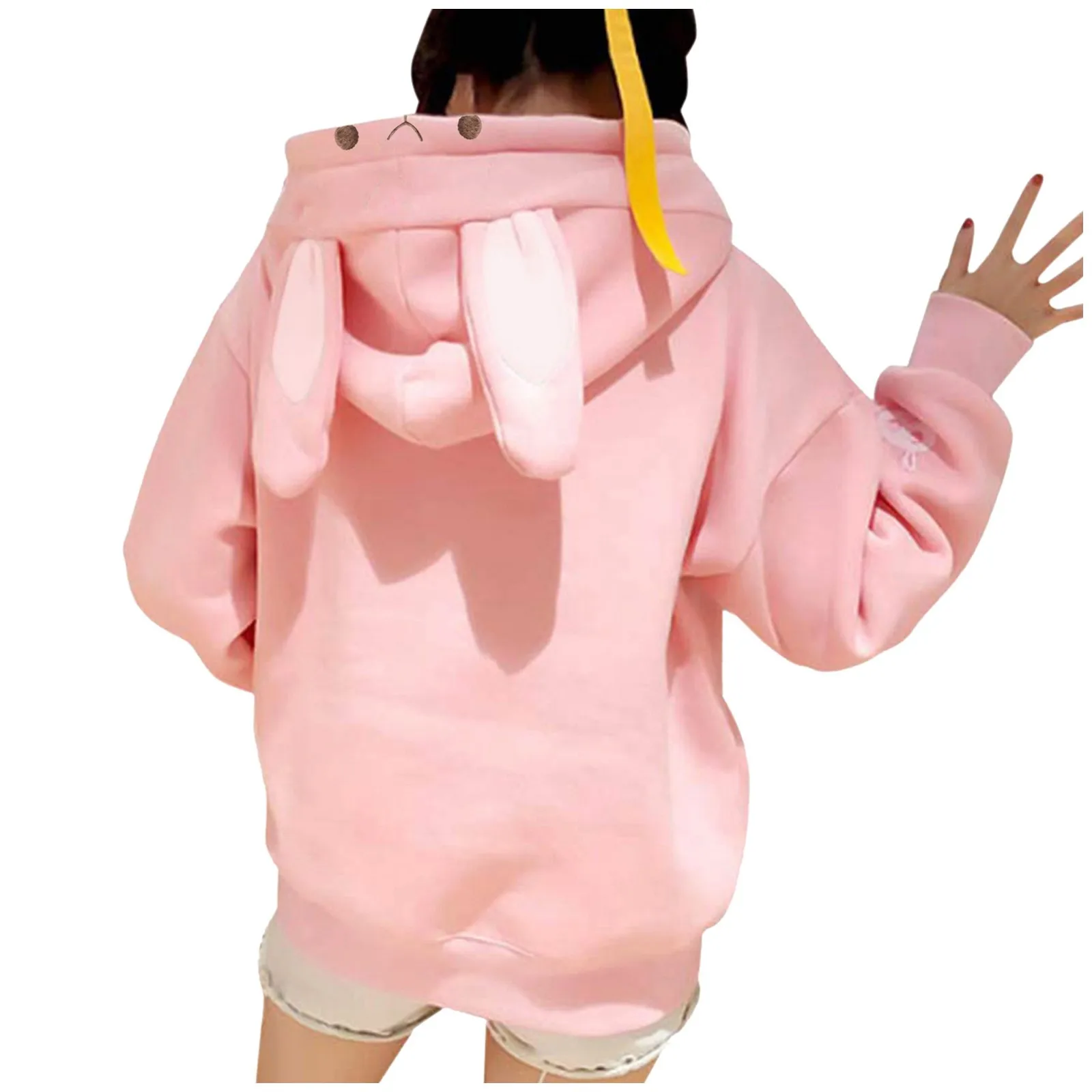 Sudadera con capucha de orejas de conejo Kawaii para mujer, suéter lindo Lolita, sudadera cálida, sudadera holgada informal de gran tamaño, jerséis de conejito, Otoño e Invierno