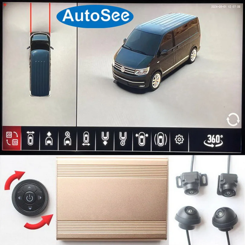 for VW Multivan Caravelle MPV camper Van 360 degree camera bird eye 3D panoramic side rear view Surround parking reverse 4K dash