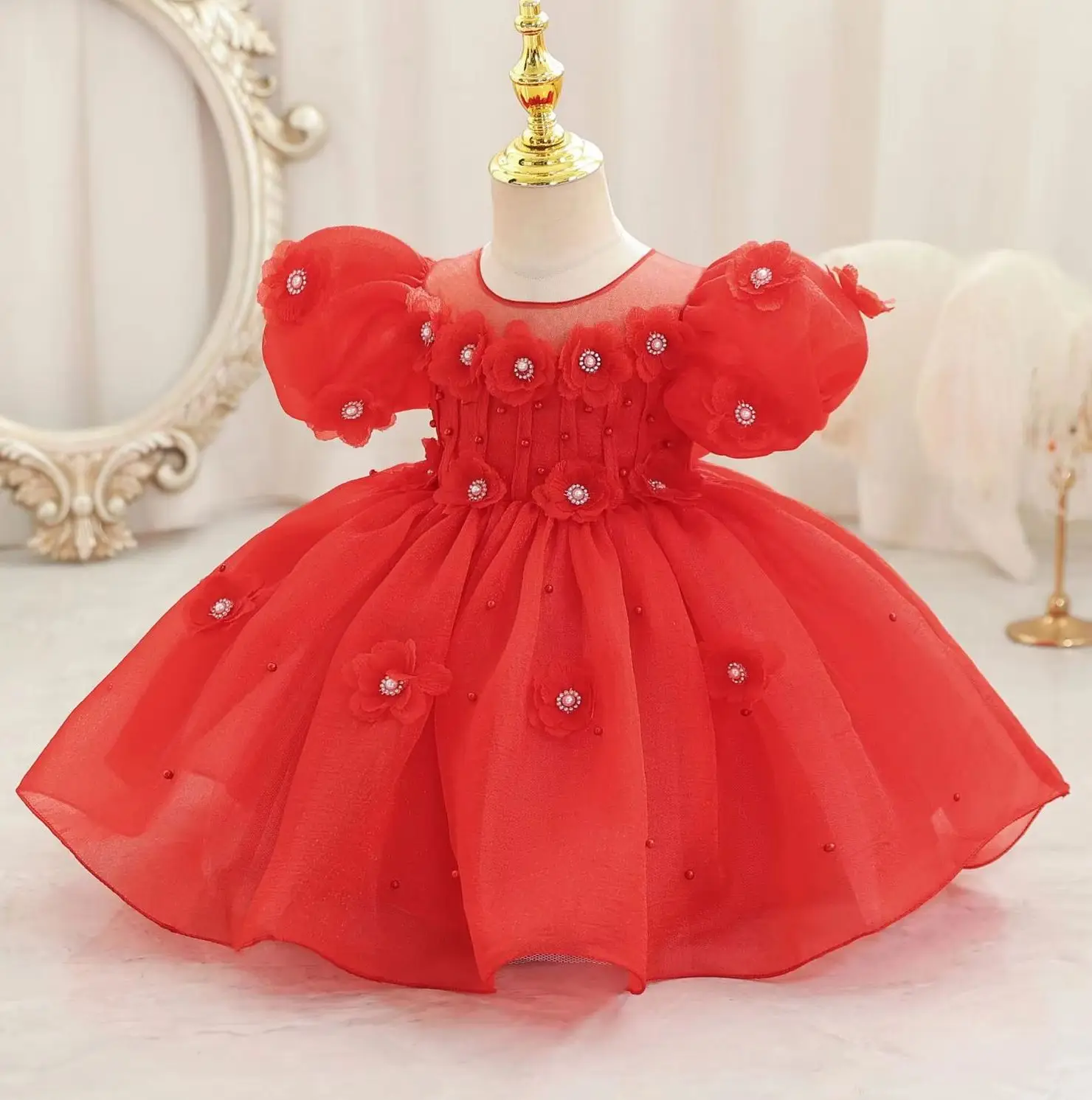 Baby Princess Dress for Girls Tutu Kid Girl Party Dresses with Flowers 6M-4Years