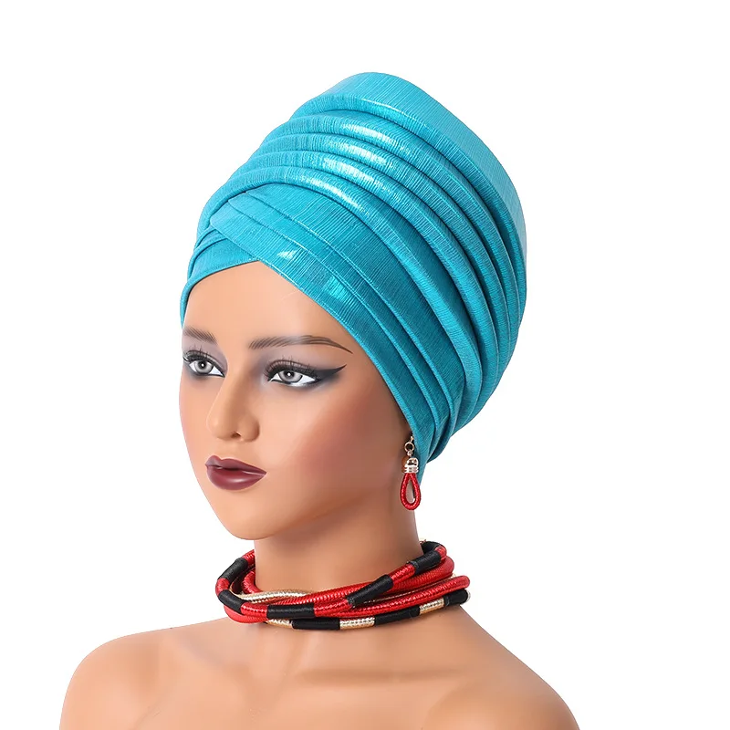 2024 New African Women Auto Gele Headtie Aso Oke Turban Cap Nigeria Female Head Wraps Already Made Muslim Hijab Party Headpiece