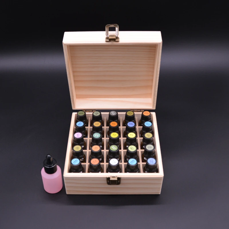 Wooden Storage Box 12/25 Slots Carry Organizer Essential Oil Bottles Aromatherapy Container Storage Box Case