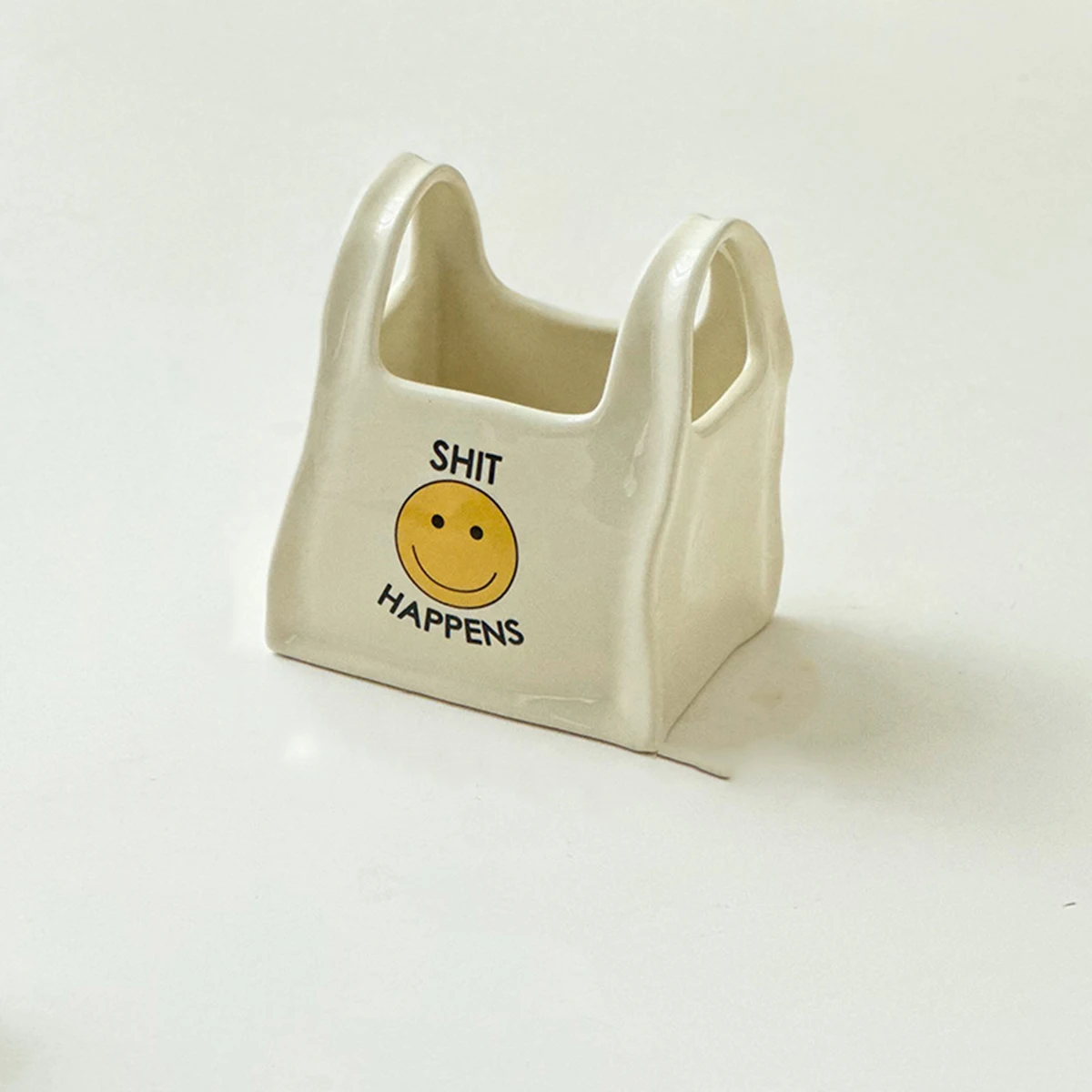 Ceramic Smiley Jar - Minimalist Desktop Storage for Pens Keys Trinkets, Positive Vibes Home Decor