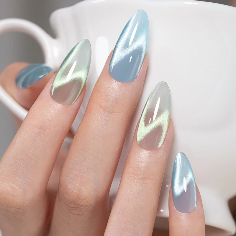 AWStorG 6Pcs 7.5ml Blue Glitter Ocean Ripple Cat Eye Gel Cat Shining Reflective Magnetic Nail Polish Long Lasting Soak Off UV Na