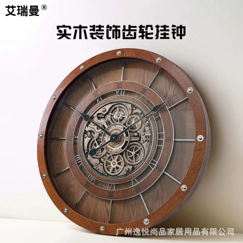 Round Solid Wood Wall Clocks Gears Demand Vintage Living Wall Clocks Providing Upscale Home Decor Orologi Da Parete ZY40BGZ