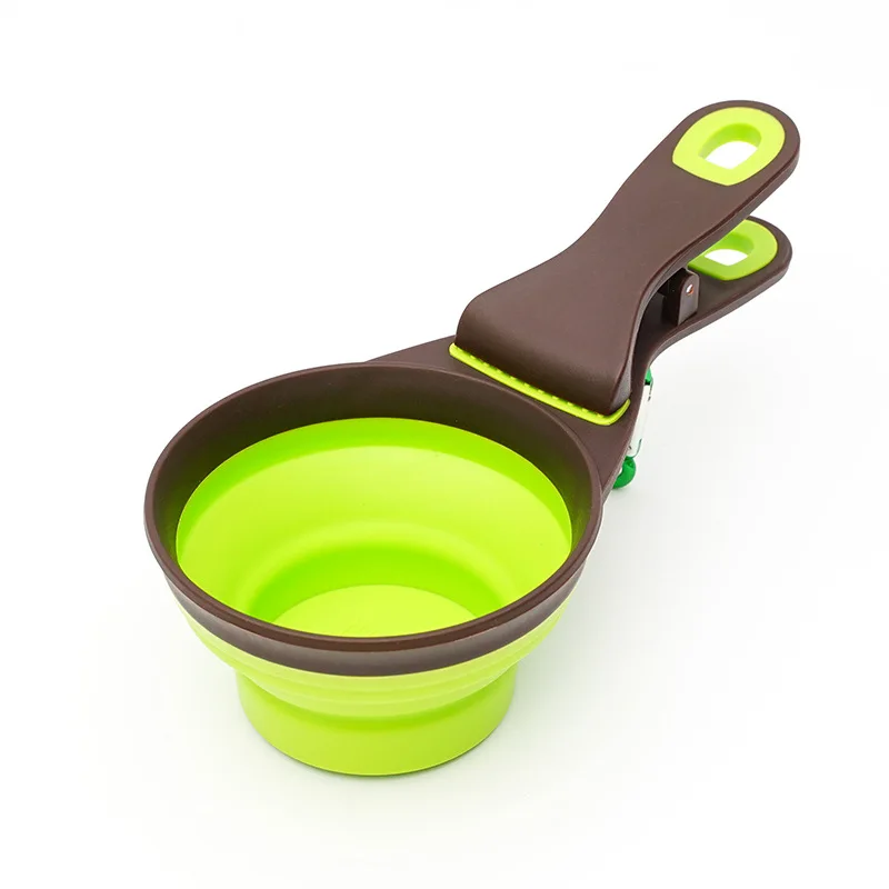 Folding Silicone Dog Bowl Feeder Portable Pet Food Container Measuring Cup Spoon Multifunctional Dogs Cats Feed Storage Clip