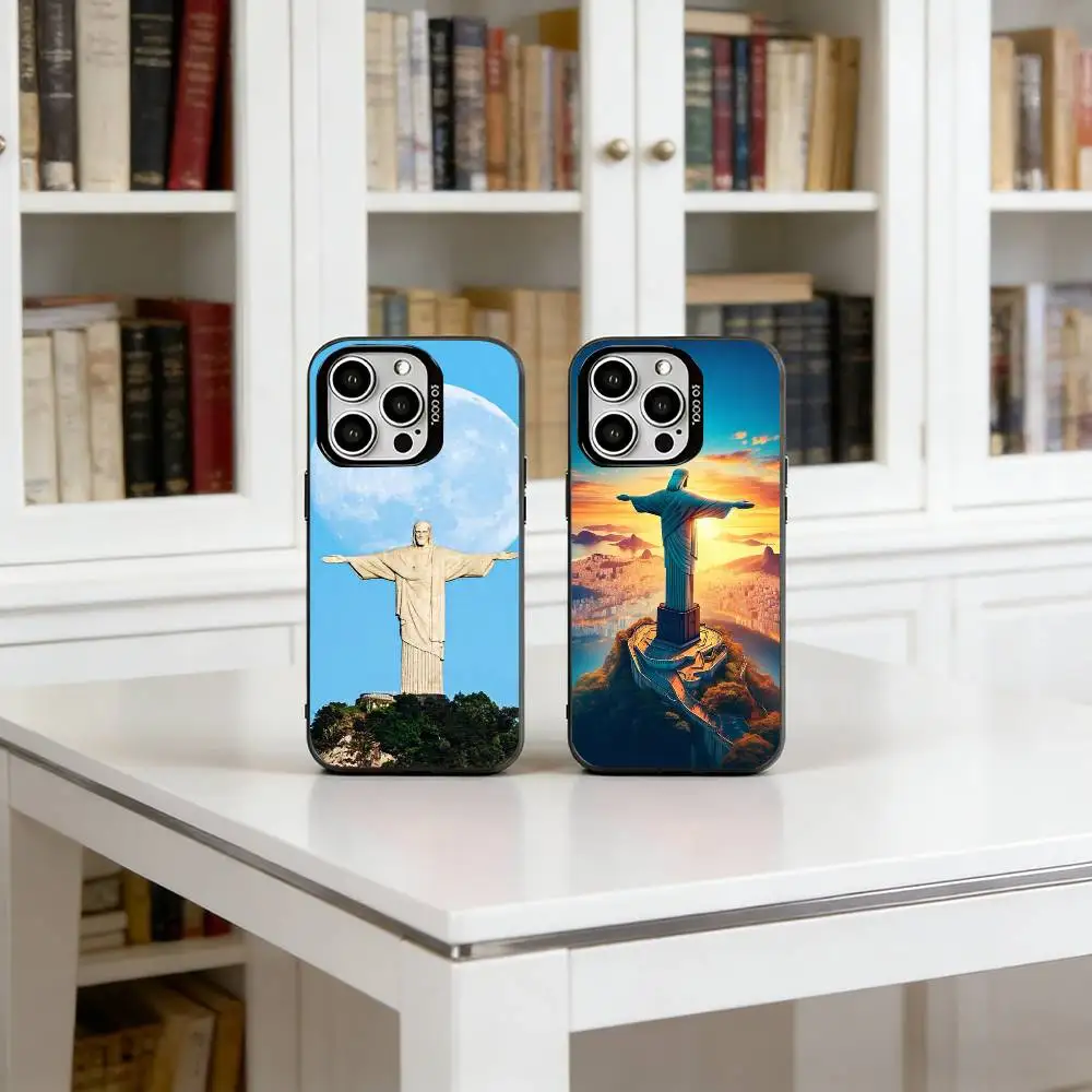 

Christ the Redeemer Phone Case For iPhone 17,16,15,14,13,12,11 Plus,Pro Max,XS,Colored Silver Plated Inside Cover