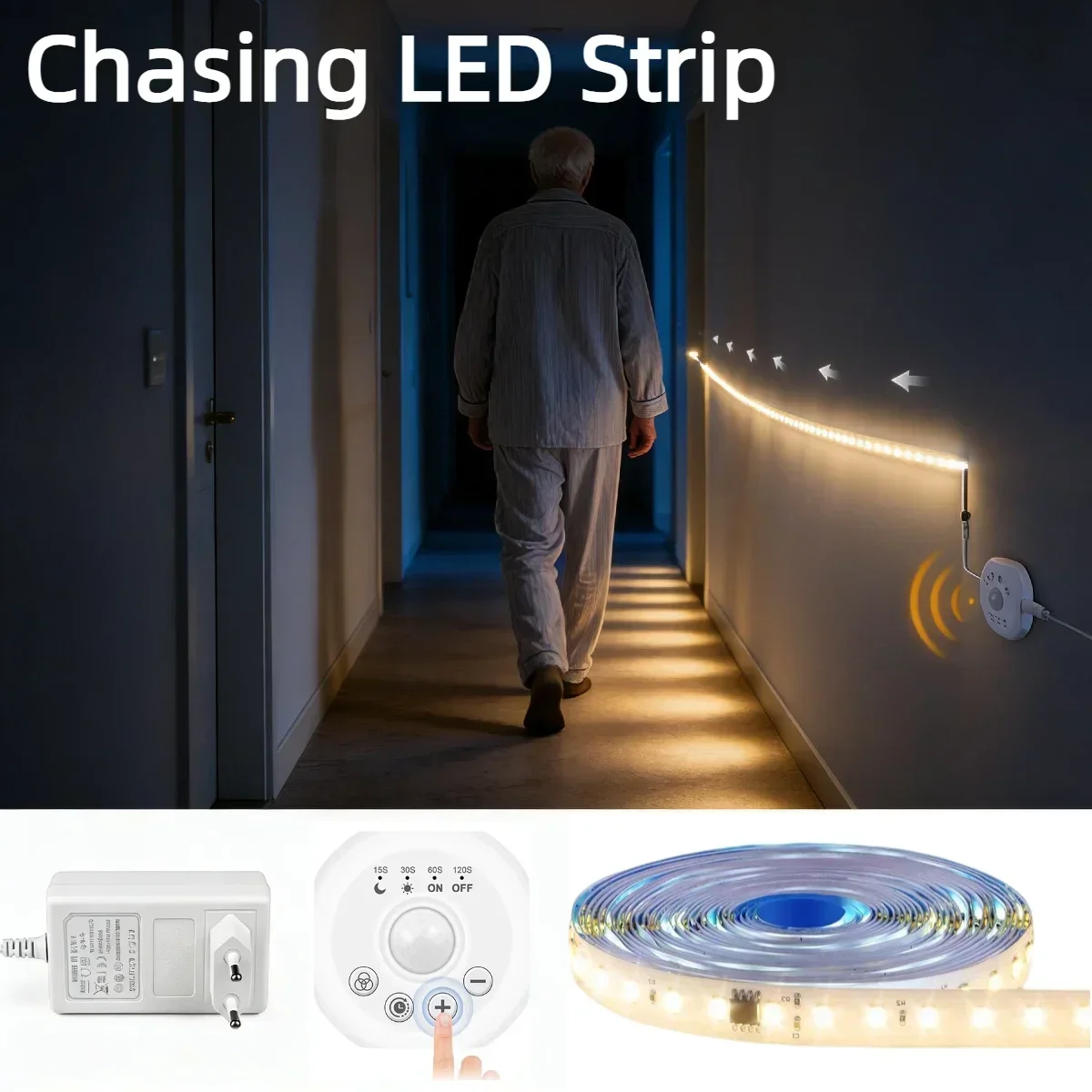 10M Set 5M Set Dynamic Running Water LED Strip Light Motion Sensor 120° Detection Angle DC24V Stair Light for Home Decor