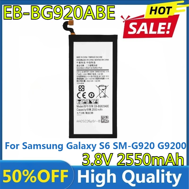 

New For Samsung Galaxy S6 SM-G920 G9200 G920f G920i G920A G9208 G9209 G920 G920V G920T G920P EB-BG920ABE 3.8V 2550mAh Battery