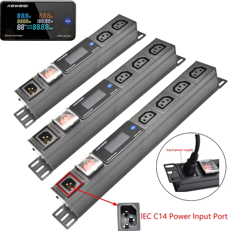 

IEC C13 Outlet Power strip C14 input power input 2-8 way C13 socket Digital meter V/A/W Switch mounting bracket